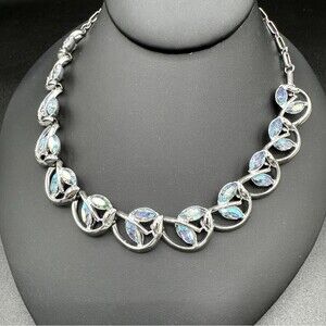 Vintage 1960s Coro Aurora Borealis Rhinestone Necklace - Blue Shimmer Necklace
